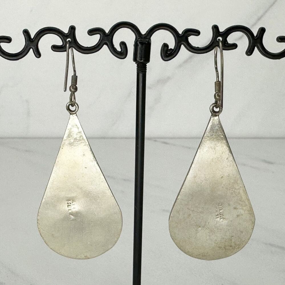 Vintage Alpaca Mexico Mother of Pearl Abalone Flower Inlay Teardrop Earrings ✨ - Picture 3 of 7